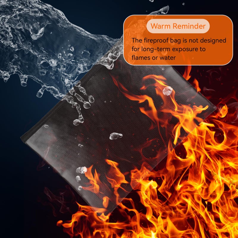 Hoiny Fireproof Document Bag (10""x13.5"" / 2000?)  Fireproof Waterproof Money Bag with Zipper  Premium Fiberglass  Fire Safe Storage for Documents  Passports  Cash  Valuables (Black) - Image 4